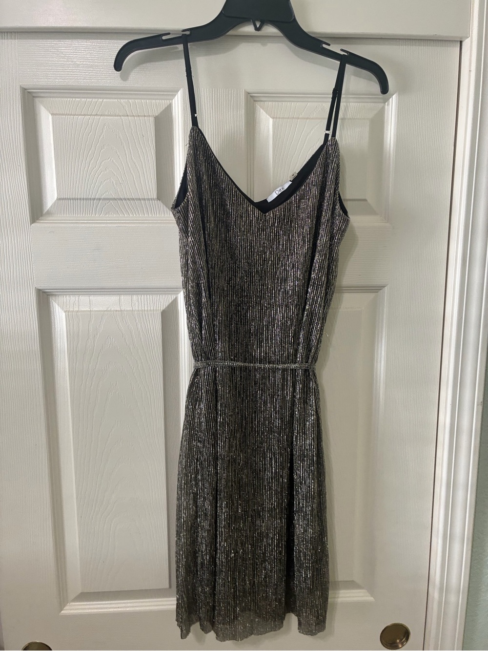 Dex Metallic Black-Silver Pleated Slip Dress